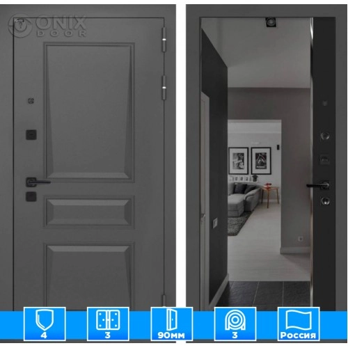 Входная дверь Орлеан с зеркалом Панорама с тонировкой - Черный кварц