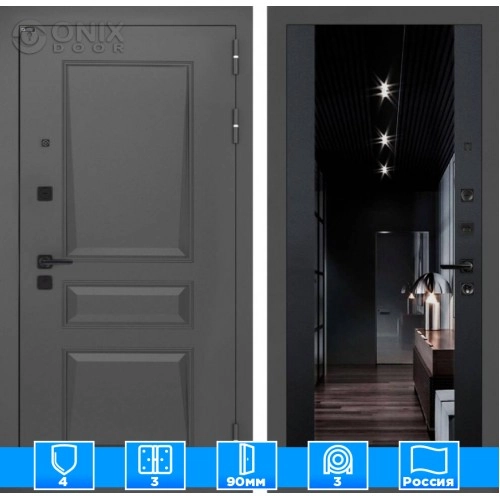 Входная дверь Орлеан с Зеркалом тонированным Максимум - Черный кварц