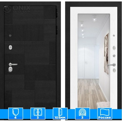 Входная дверь PAZL с зеркалом 18 - Белое дерево