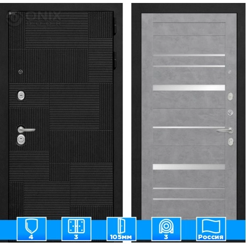 Входная дверь PAZL 20 - Бетон светлый, зеркальные вставки
