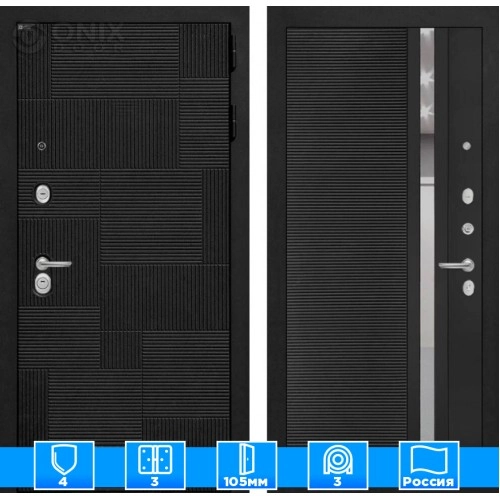 Входная дверь PAZL 31 - Черный кварц, зеркальная вставка с тонировкой