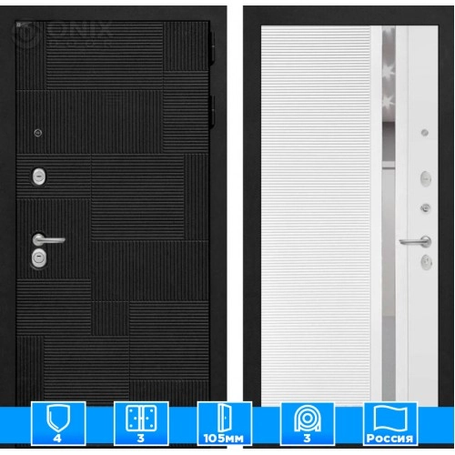 Входная дверь PAZL 31 - Белый софт, зеркальная вставка с тонировкой