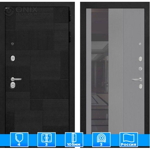 Входная дверь PAZL с Зеркалом 32 тонированным - Серыйрельефсофт