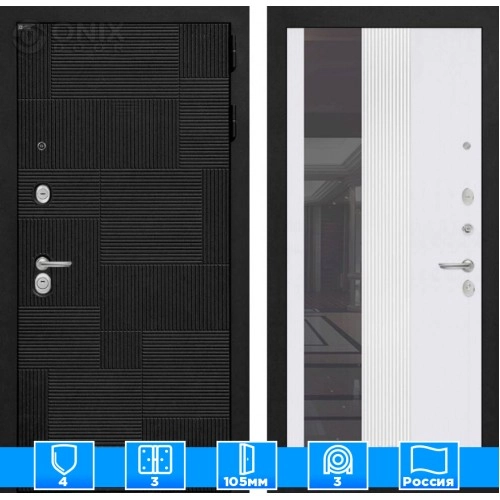 Входная дверь PAZL с Зеркалом 32 тонированным - Белый рельеф софт