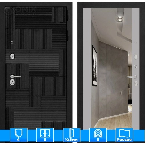 Входная дверь PAZL с зеркалом Максимум - Грей софт