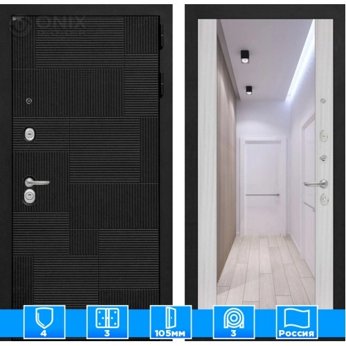 Входная дверь PAZL с зеркалом Максимум - Сандал белый