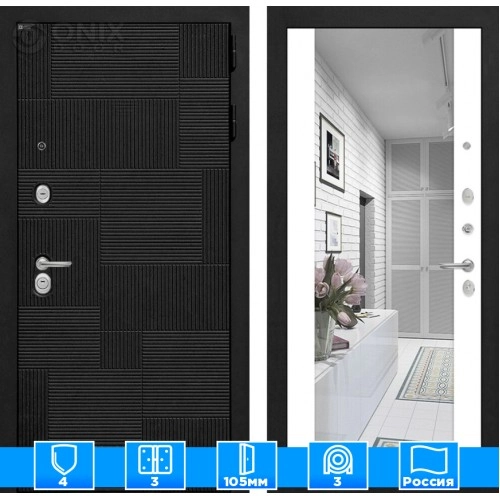 Входная дверь PAZL с зеркалом Максимум - Белый софт