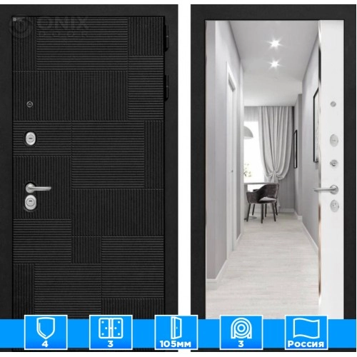 Входная дверь PAZL с зеркалом Панорама - Белый софт