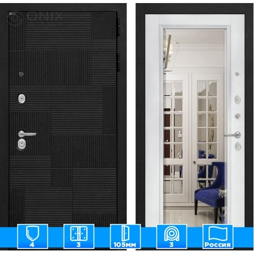 Входная дверь PAZL с Зеркалом Фацет - Белый софт