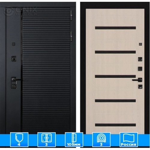 Входная дверь PIANO 01 - Беленый дуб, стекло черное