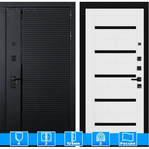 Входная дверь PIANO 01 - Белое дерево, стекло черное