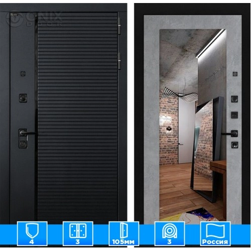 Входная дверь PIANO с зеркалом 18 - Бетон светлый