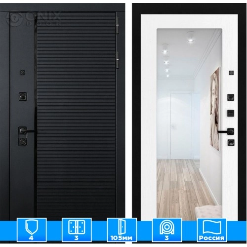 Входная дверь PIANO с зеркалом 18 - Белое дерево