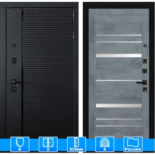 Входная дверь PIANO 20 - Бетон темный, зеркальные вставки