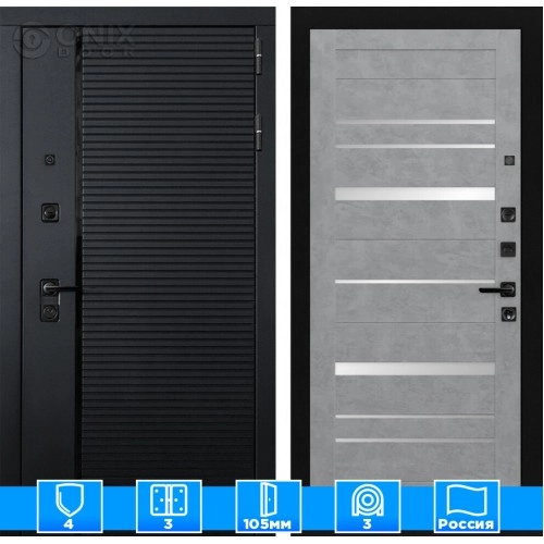 Входная дверь PIANO 20 - Бетон светлый, зеркальные вставки