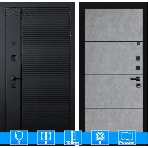 Входная дверь PIANO 25 - Бетон светлый, черный молдинг