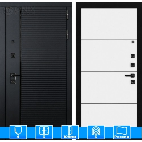 Входная дверь PIANO 25 - Белый софт, черный молдинг