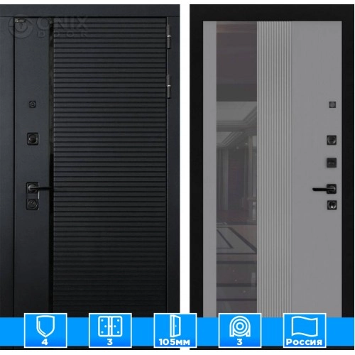 Входная дверь PIANO с Зеркалом 32 тонированным - Серыйрельефсофт