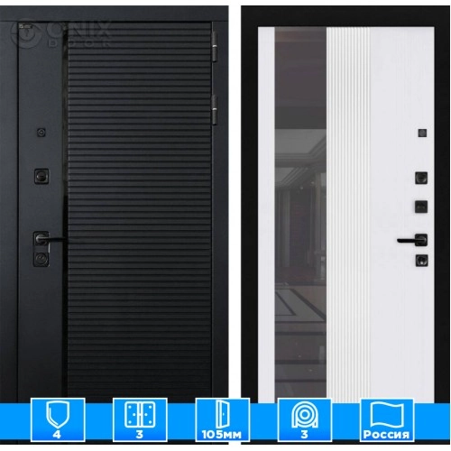 Входная дверь PIANO с Зеркалом 32 тонированным - Белый рельеф софт