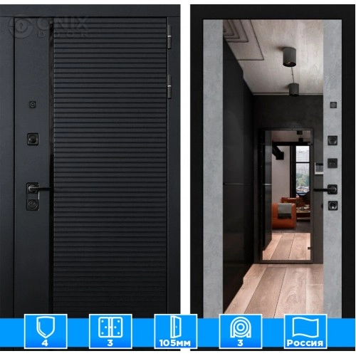 Входная дверь PIANO с зеркалом Максимум - Бетон светлый