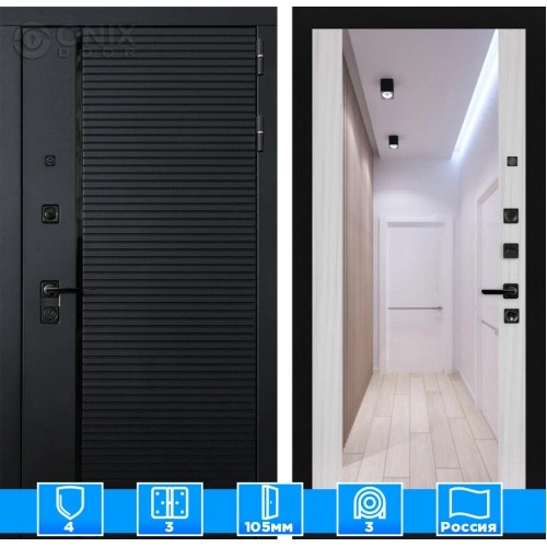 Входная дверь PIANO с зеркалом Максимум - Сандал белый