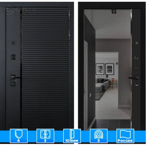 Входная дверь PIANO с зеркалом Панорама с тонировкой - Черный кварц