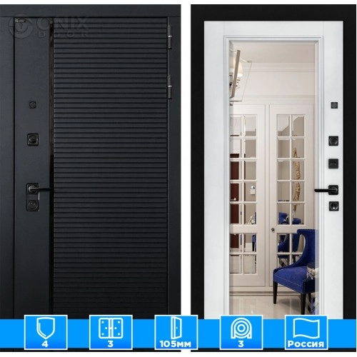 Входная дверь PIANO с Зеркалом Фацет - Белый софт