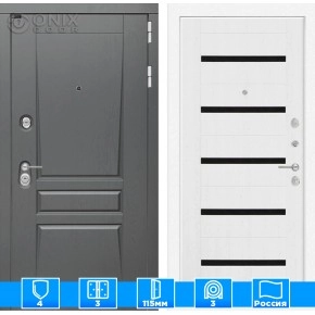 Входная дверь Платинум 01 - Белое дерево, стекло черное