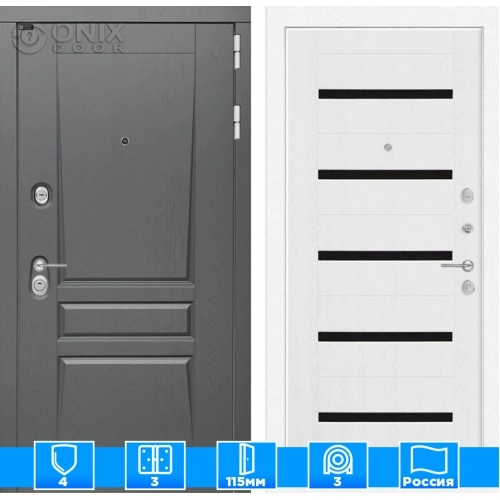 Входная дверь Платинум 01 - Белое дерево, стекло черное