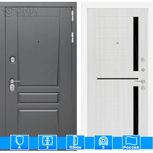 Входная дверь Платинум 02 - Сандал белый, стекло черное