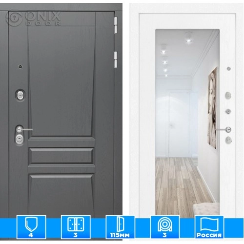 Входная дверь Платинум с Зеркалом 18 - Белое дерево