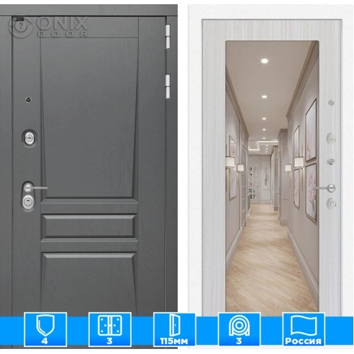 Входная дверь Платинум с Зеркалом 18 - Сандал белый