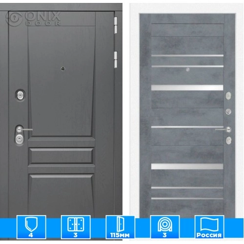 Входная дверь Платинум 20 - Бетон темный, зеркальные вставки