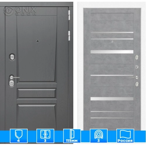 Входная дверь Платинум 20 - Бетон светлый, зеркальные вставки