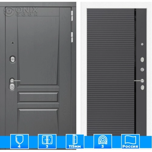 Входная дверь Платинум 22 - Графит софт, черная вставка