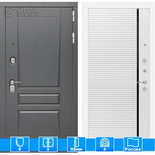 Входная дверь Платинум 22 - Белый софт, черная вставка