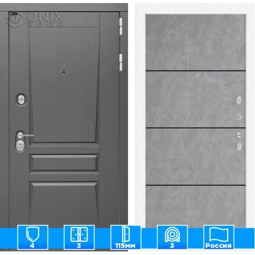 Входная дверь Платинум 25 - Бетон светлый, черный молдинг