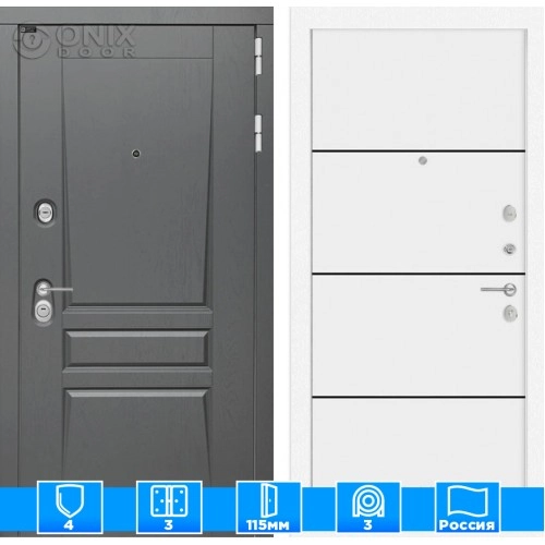 Входная дверь Платинум 25 - Белый софт, черный молдинг