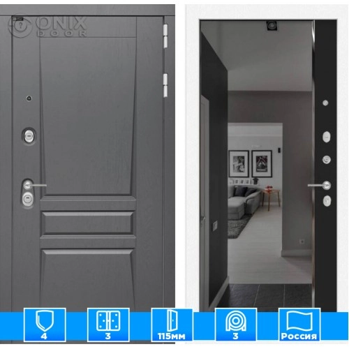 Входная дверь Платинум с зеркалом Панорама с тонировкой - Черный кварц