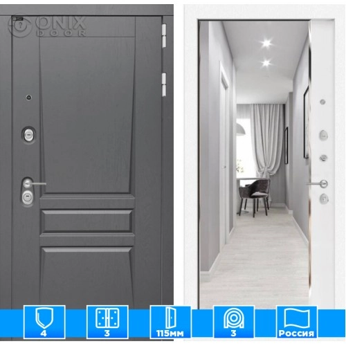 Входная дверь Платинум с зеркалом Панорама - Белый софт