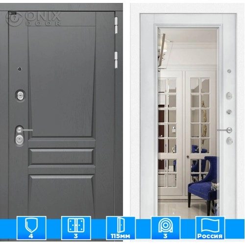 Входная дверь Платинум с Зеркалом Фацет - Белый софт