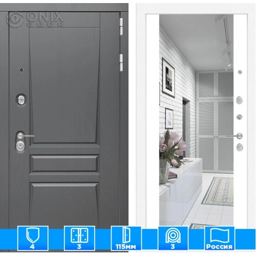 Входная дверь Платинум с Зеркалом Максимум - Белый софт