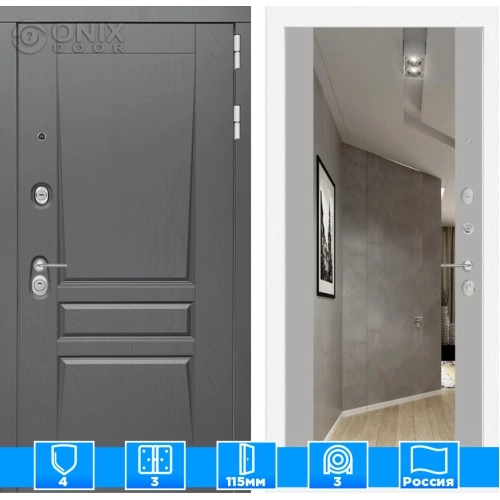 Входная дверь Платинум с Зеркалом Максимум - Грей софт