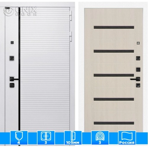 Входная дверь ROYAL 01 - Беленый дуб, стекло черное