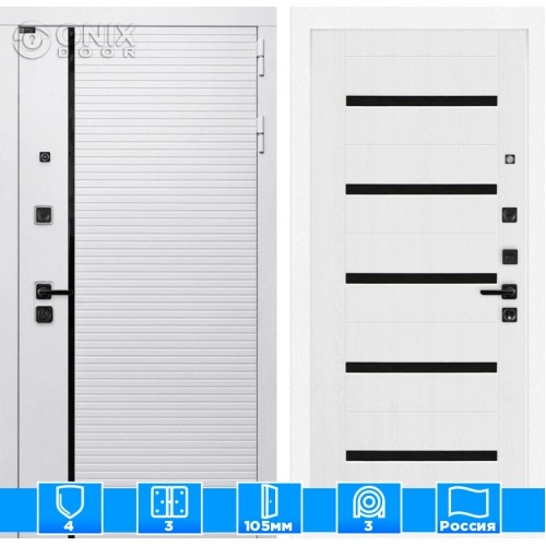 Входная дверь ROYAL 01 - Белое дерево, стекло черное