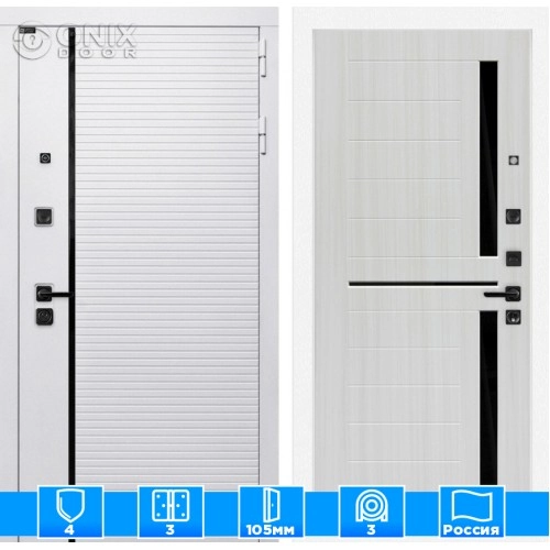 Входная дверь ROYAL 02 - Сандал белый, стекло черное