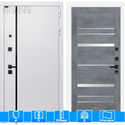 Входная дверь ROYAL 20 - Бетон темный, зеркальные вставки