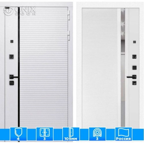 Входная дверь ROYAL 31 - Белый софт, зеркальная вставка с тонировкой