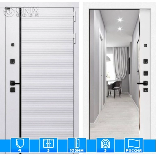 Входная дверь ROYAL с зеркалом Панорама - Белый софт