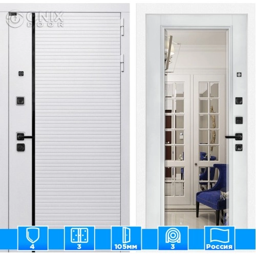 Входная дверь ROYAL с Зеркалом Фацет - Белый софт